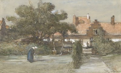 Innergården till Heilige Geesthofje på Paviljoensgracht i Haag av Johannes Bosboom