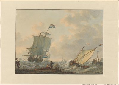 Segelfartyg på turbulenta vatten av Johannes Christiaan Schotel