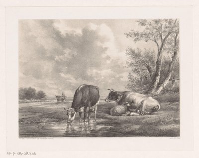 Två kor och får vid vattnet av Johannes Christiaan d