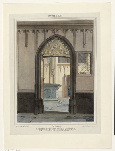 Utsikt över graven i Stevenskerk i Nijmegen Utsikt i Grote Kerk, i Nijmegen, med Katarina av Bourbons grav. (titel på objekt) Nymegen. (serietitel på objekt) av Johannes Franciscus Christ