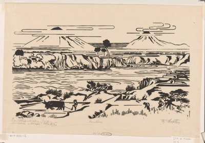 Landskap, centrala Java: Merbaboe, Merapi, Ello-floden (originaltitel på objektet) av Johannes Frederik Engelbert ten Klooster (signed by artist)