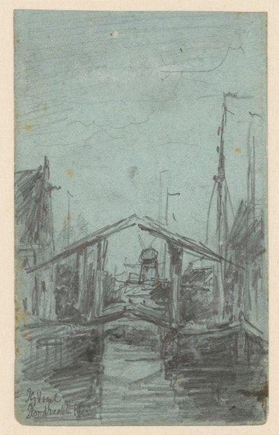 Utsikt över Dordrecht med vindbrygga av Johannes Gijsbert Vogel