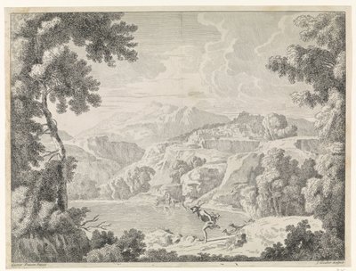 Actaeon förvandlas till ett rådjur av den badande Diana Landskap efter Gaspar Poussin (serietitel) av Johannes Glauber