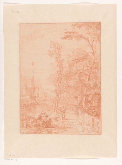 Arkadische Landschaft mit Figuren nahe einem Obelisken av Johannes Glauber