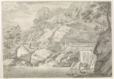 Utsikt över det stora vattenfallet i Chartreuse Landskap i Chartreuzerbergen (serietitel) av Johannes Glauber