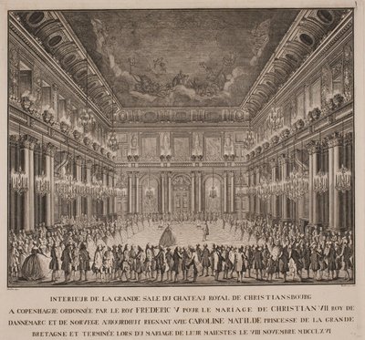Hovbalen i Christiansborgs riddarsal vid Christian VII:s bröllop med Caroline Mathilde av Johannes Gottfred Bradt