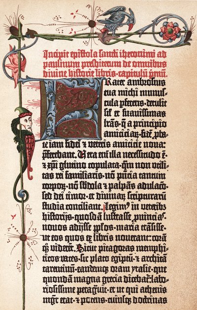 Sida från Gutenbergs bibel, c1455 av Johannes Gutenberg