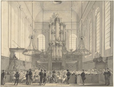 prof. van der Palm predikade i den lutherska kyrkan i Haag för kungafamiljen, 1828 av Johannes Hari (I)