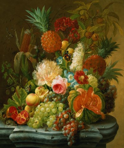 Stilleben med en melon och vindruvor av Johannes Hendrick Fredriks