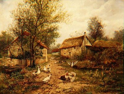 Fjäderfä vid en damm på en gård av Johannes Hendrik Weissenbruch