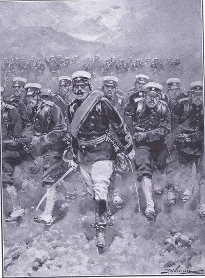 En laddning av det japanska infanteriet, illustration från Cassells History of the Russian-Japanese War Vol 1, c.1900 av Johannes Hermann Barend Koekkoek