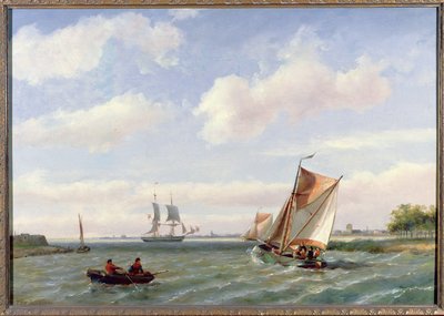 Fiskebåt i en mynning av Johannes Hermann Barend Koekkoek