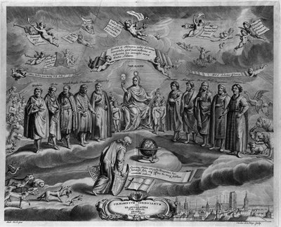 De berömda astronomerna. Bland dem, från vänster till höger: Walterus (?) , Tycho Brahe (Tyge Ottesen Brahe), känd som Le noble Danish eller L