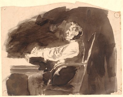 Gammal man vid ett bord med en bibel av Johannes Holbek
