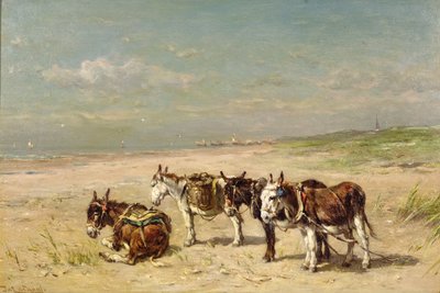Åsnor på stranden av Johannes Hubertus Leonardus de Haas