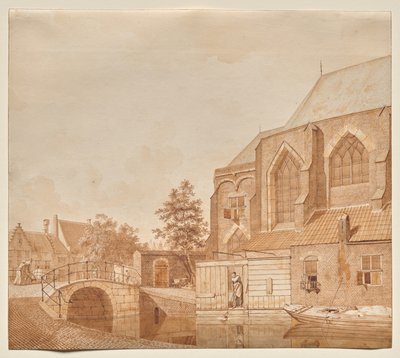 Utsikt över den nya kyrkan, Delft av Johannes Huibert Prins