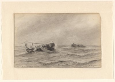 Fiskefartyg till havs av Johannes Huygens (signed by artist)