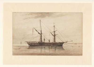 Segelfartyg för ankar i lugna vatten av Johannes Huygens (signed by artist)