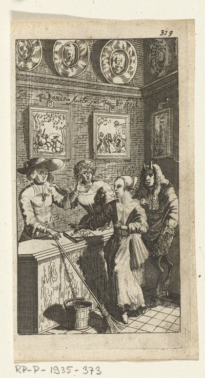 Den falska djävulen Bokillustration för Simon de Vries, Seven Duyvelen som styr och tjänar Hedendaeghsche Dienstmaegden, Amsterdam, 1682 av Johannes Jacobsz van den Aveele