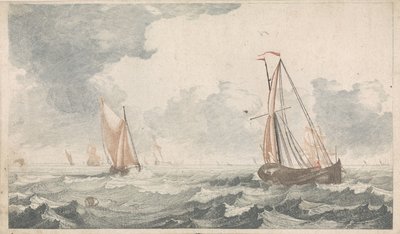 Två plattbottnade båtar som seglar mot varandra Ships at Sea (serie A) (serietitel) av Johannes Jacobsz van den Aveele