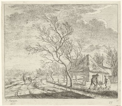 Landskap med gård och åker Mars De tolv månaderna (serietitel) De färgade teckningarna av de 12 månaderna (...) (serietitel) av Johannes Janson
