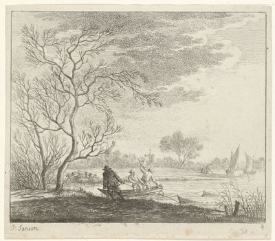 Landskap med fiskare april De tolv månaderna (serietitel) De färgade teckningarna av de 12 månaderna (...) (serietitel) av Johannes Janson
