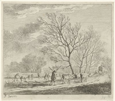 Vinterlandskap med kor och skridskoåkare december De tolv månaderna (serietitel) De färgade teckningarna av de 12 månaderna (...) (serietitel) av Johannes Janson