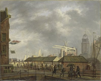 Den lilla fiskmarknaden i hörnet av Brouwersgracht och Singel, Amsterdam av Johannes Jelgerhuis