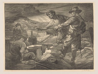 Arbetare som drar ett rep av Johannes Josephus Aarts (signed by artist)