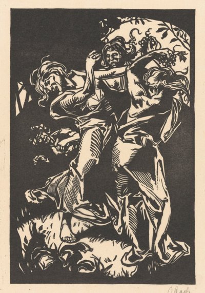 Dansande kvinnor med druvklasar och satyr av Johannes Josephus Aarts (signed by artist)