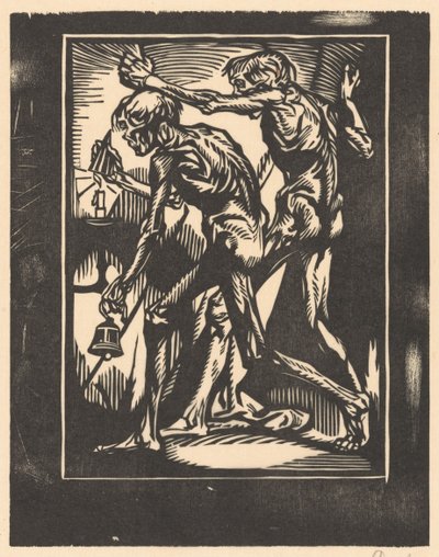Två nakna mansfigurer med klocka och ljussläckare av Johannes Josephus Aarts (signed by artist)