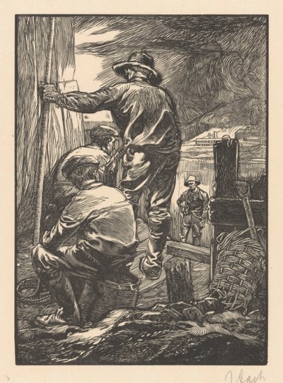 Fyra arbetare vid vattnet av Johannes Josephus Aarts (signed by artist)