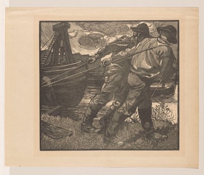 Arbetare med rep på stranden av Johannes Josephus Aarts