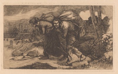 Man och kvinna med väska på ryggen av Johannes Josephus Aarts