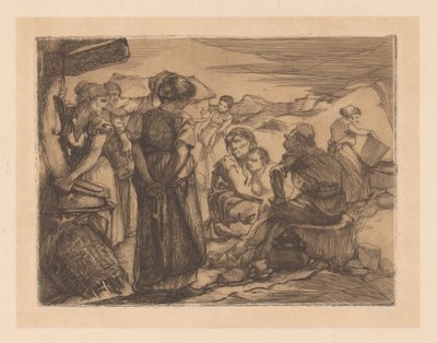 Man, kvinnor och barn i ett kuperat landskap av Johannes Josephus Aarts