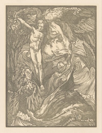Perseus och sjömonstret Perseus och draken, tryck på holländskt papper av Johannes Josephus Aarts