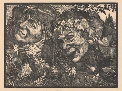 Två Bacchanter omgivna av vinblad av Johannes Josephus Aarts