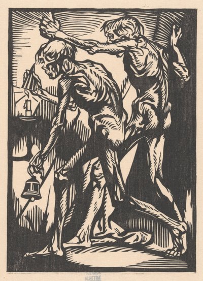 Två nakna mansfigurer med klocka och ljussläckare av Johannes Josephus Aarts