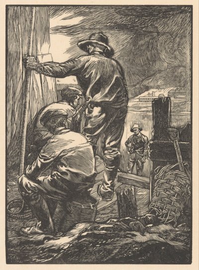 Fyra arbetare vid vattnet av Johannes Josephus Aarts