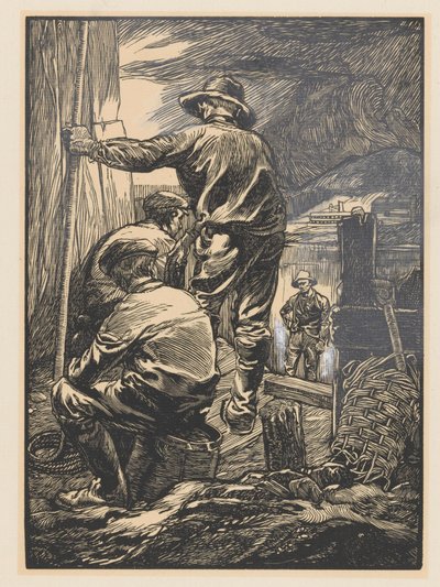 Fyra arbetare vid vattnet av Johannes Josephus Aarts