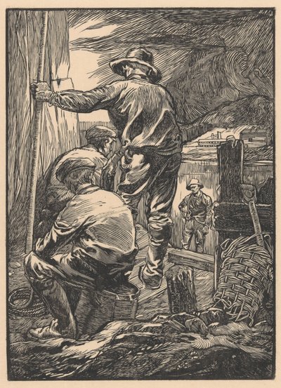 Fyra arbetare vid vattnet av Johannes Josephus Aarts