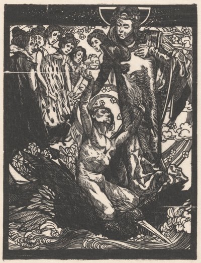 Kvinnliga figurer med man på fågelryggen av Johannes Josephus Aarts