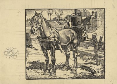 Arbetshäst som vilar av en påleförare av Johannes Josephus Aarts