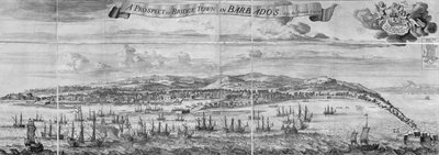 En utblick över Bridge Town i Barbados av Johannes Kip
