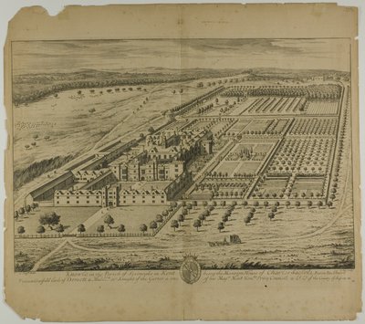 Knowle i Parish of Sevenoaks i Kent, skylt 24 från Britannia Illustrata av Johannes Kip
