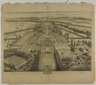 Wimple i County of Cambridge, skylt 32 från Britannia Illustrata av Johannes Kip