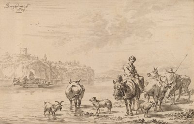Kvinna som sitter på en mula, 1769. av Johannes Kornlein