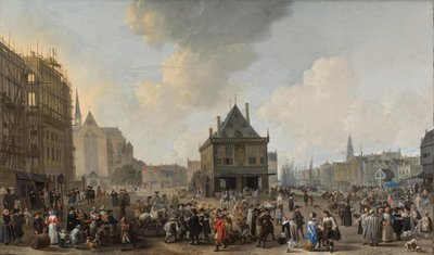 Dam, sedd från norr, med stadshuset under uppförande av Johannes Lingelbach