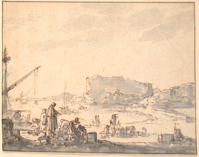 Hamnlandskap av Johannes Lingelbach