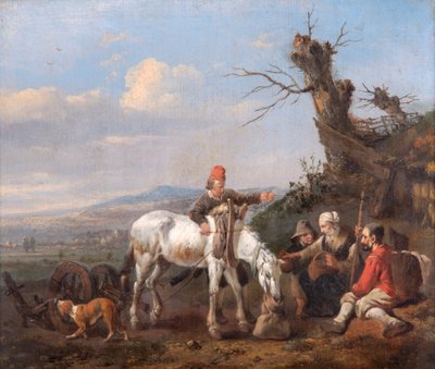 Landskap med Resande Resting (olja på ekpanel) svensk av Johannes Lingelbach
